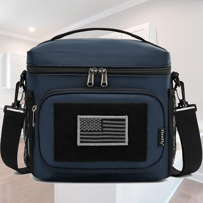 FlowFly Lunch Bag, Insulated Cooler, Thermal Lunch Box Tote with MOLLE/PALS Webbing, Adjustable Padded Shoulder Strap, for Tactical Men Women Adults and Boys Girls Kids (Cyan, Medium)