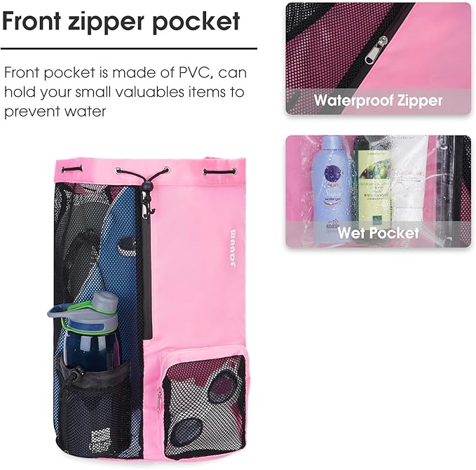WANDF Swim Bag Mesh Drawstring Backpack with Wet Pocket for Swimming, Gym, and Workout Gear