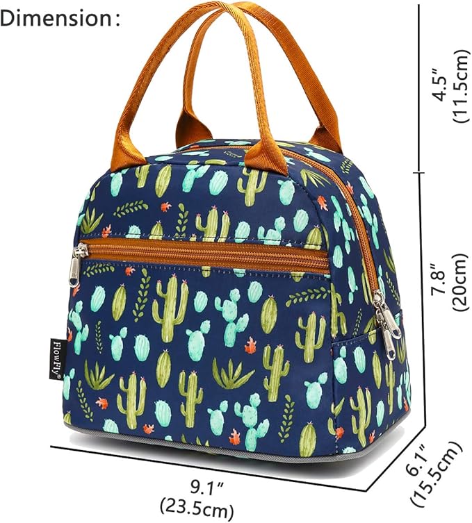FlowFly Insulated Lunch Bag, Lunch Cooler Tote Organizer, Holder for Women/Men,Cactus
