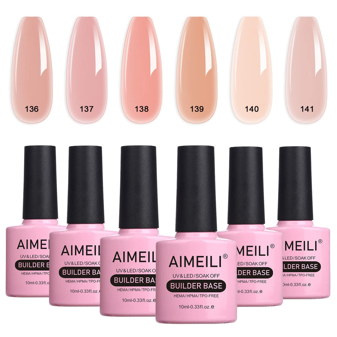 Aimeili Builder Base Sheer Color Gel, No Need Slip Solution Builder Extension, Soak Off Gel Nail Polish 6Pcs X 10Ml - Kit Set 34