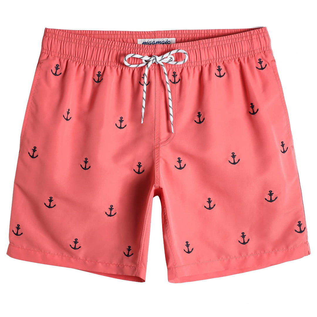 maamgic Mens Swim Trunks Quick Dry Swim Shorts with Mesh Lining Funny Swimwear Bathing Suits Red Anchor X-Small