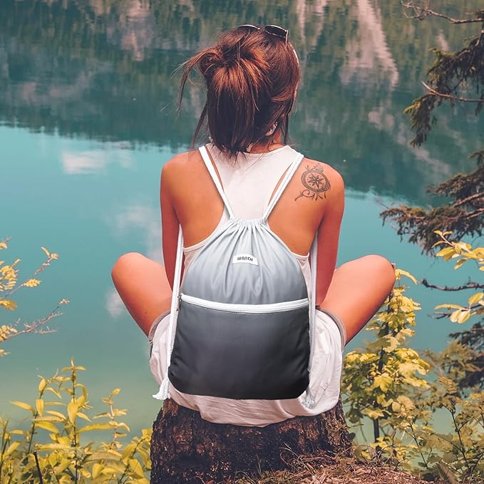 WANDF Drawstring Backpack String Bag Sackpack Cinch Water Resistant Nylon for Gym Shopping Sport Yoga (Grey)