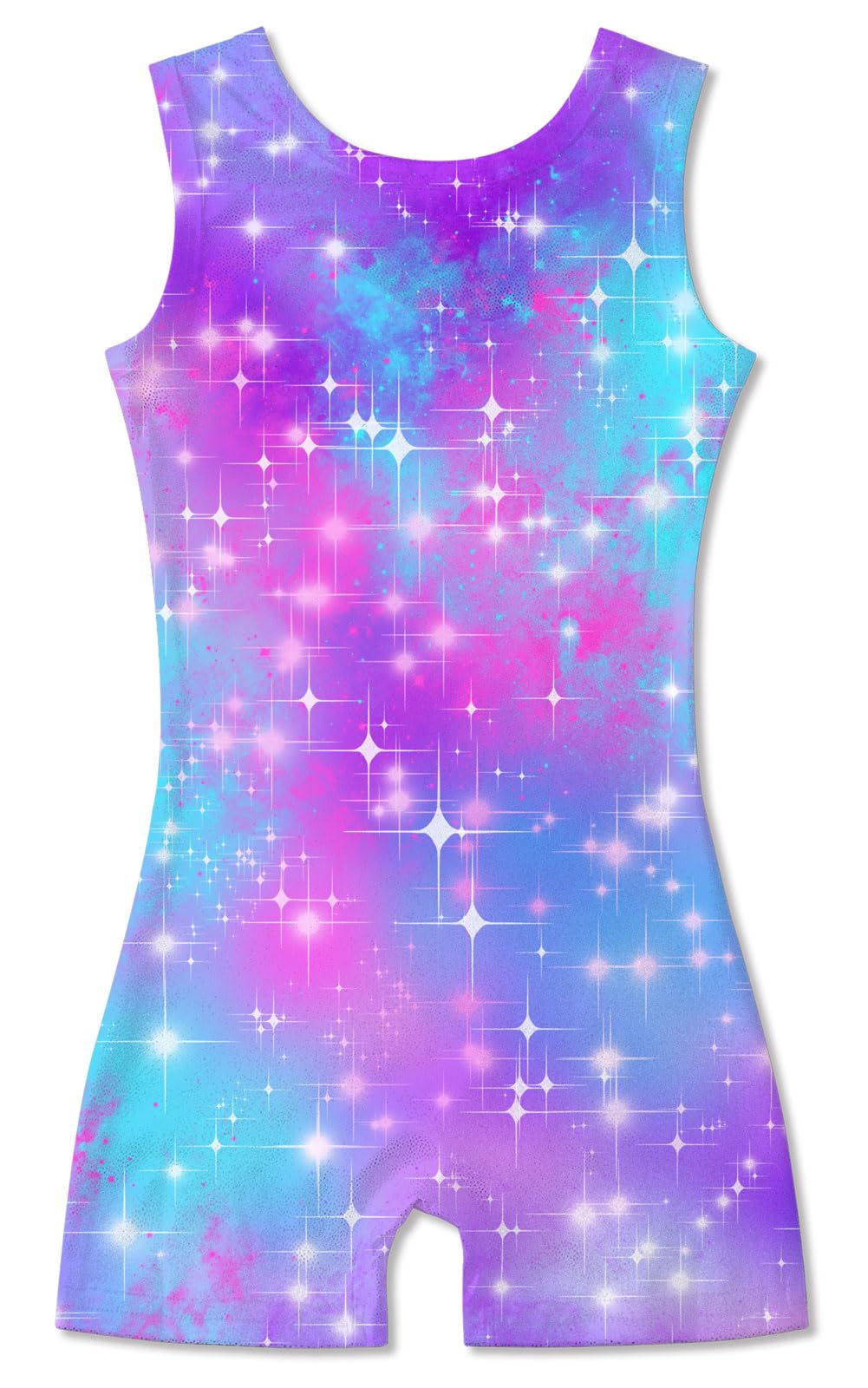TUONROAD Blue Starry Printed Tumbling Leotard White Gymnastics Unitard Girls Biketard Outfit Sleeveless Dancewear for Ballet Sport 5-6T