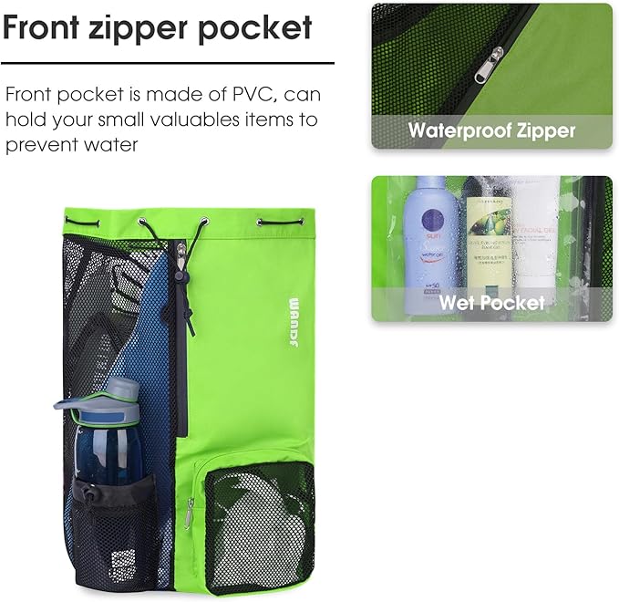 WANDF Swim Bag Mesh Drawstring Backpack with Wet Pocket for Swimming, Gym, and Workout Gear