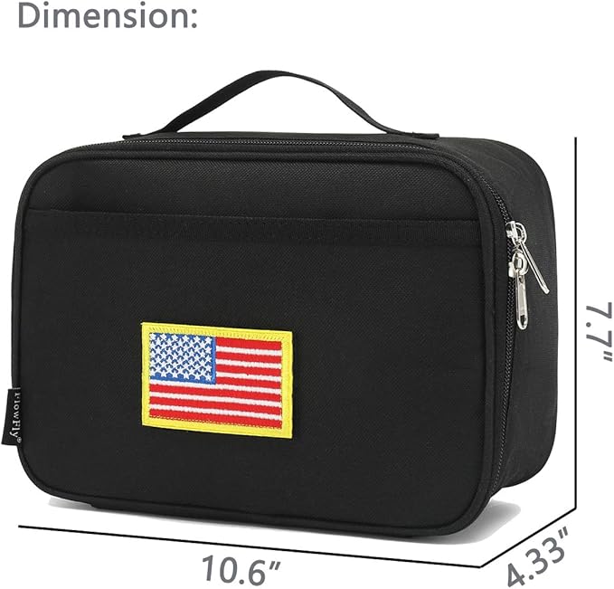FlowFly Kids Lunch box Insulated Soft Bag Mini Cooler Back to School Thermal Meal Tote Kit for Girls, Boys, Black Free USA Flag Patch Included