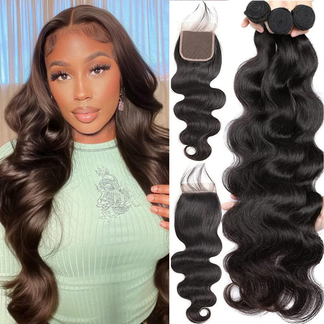 Ralisa Brazilian Body Wave Bundles With Closure (18 20 22+14) 100% Unprocessed Human Hair Closure With 3 Bundles Weave Virgin Ha