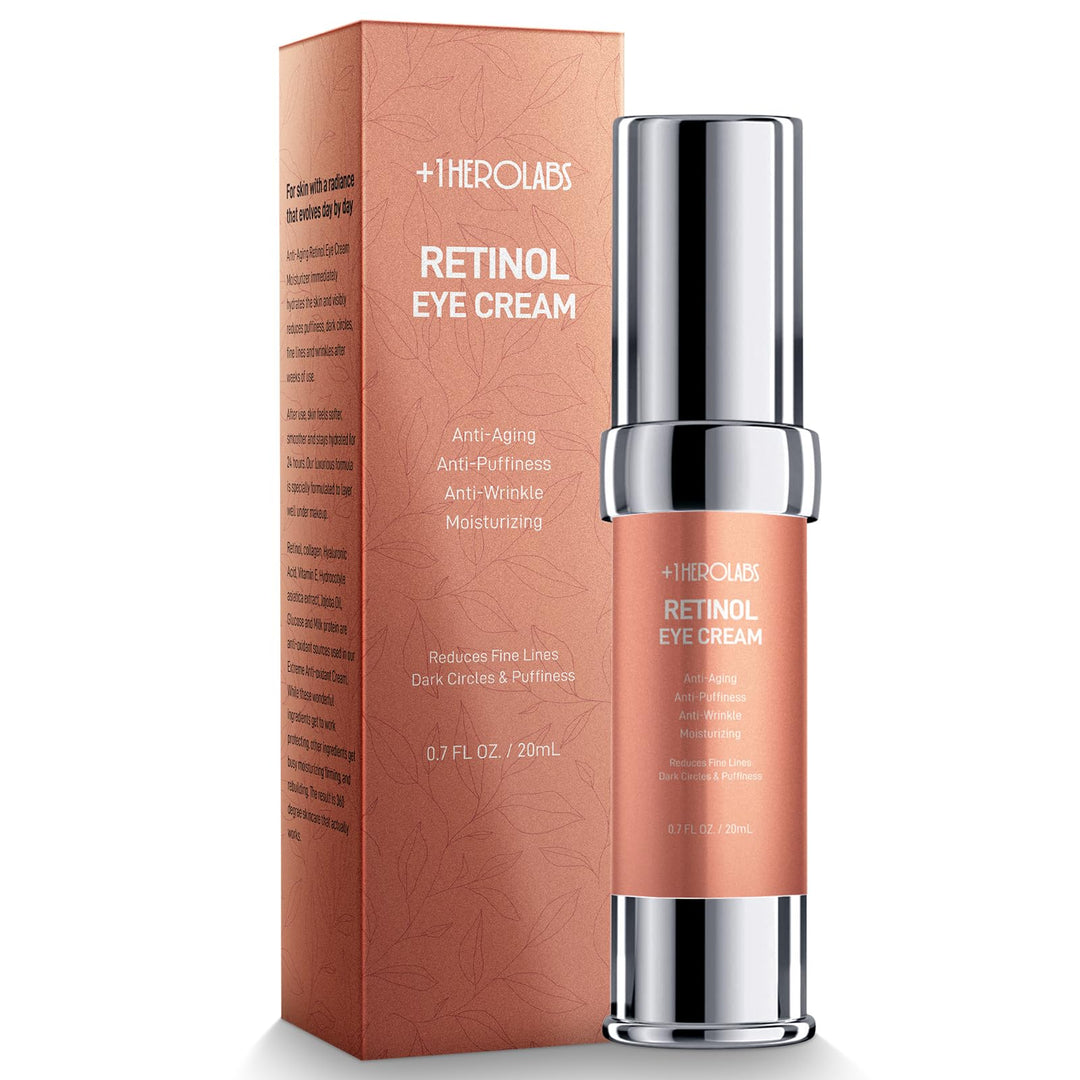'+1Herolabs Retinol Eye Cream For Dark Circles And Puffiness, Anti Aging Under Eye Cream With Hyaluronic Acid, Retinol & Collagen