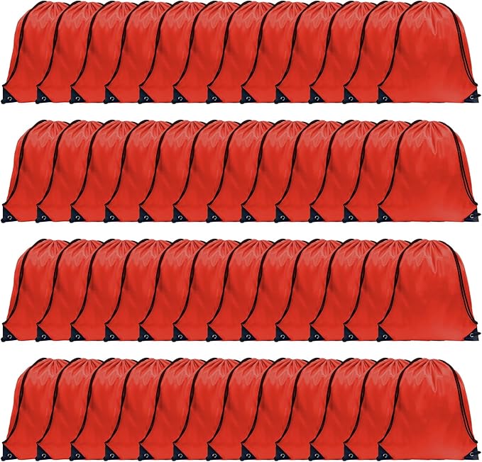 GoodtoU Drawstring Backpacks, Drawstring Bags Nylon Backpack Draw String Back Bag Bulk Cinch Sack Drawstring Gym Bag Drawstring Backpack for Sport, Traveling, Team (Red, 48Pcs)