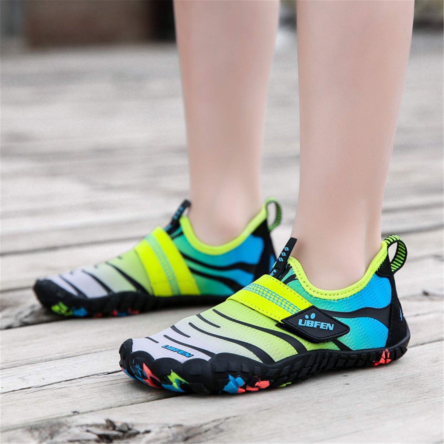 UBFEN Water Shoes for Kids Boys Girls Aqua Socks Barefoot Beach Sports Swim Pool Quick Dry Lightweight Toddler Little Big Kid B Blue Grey 8 Toddler