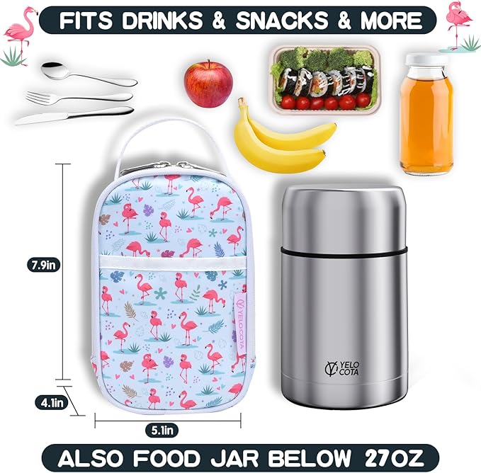 Yelocota Small Cooler Bag- Snack Bag- Insulated Lunch Bag for Kids- Lunch Thermal Bags- Exact Designed for Insulated Food Jar below 27oz-Lunch Tote Bag for Child,Men,Women