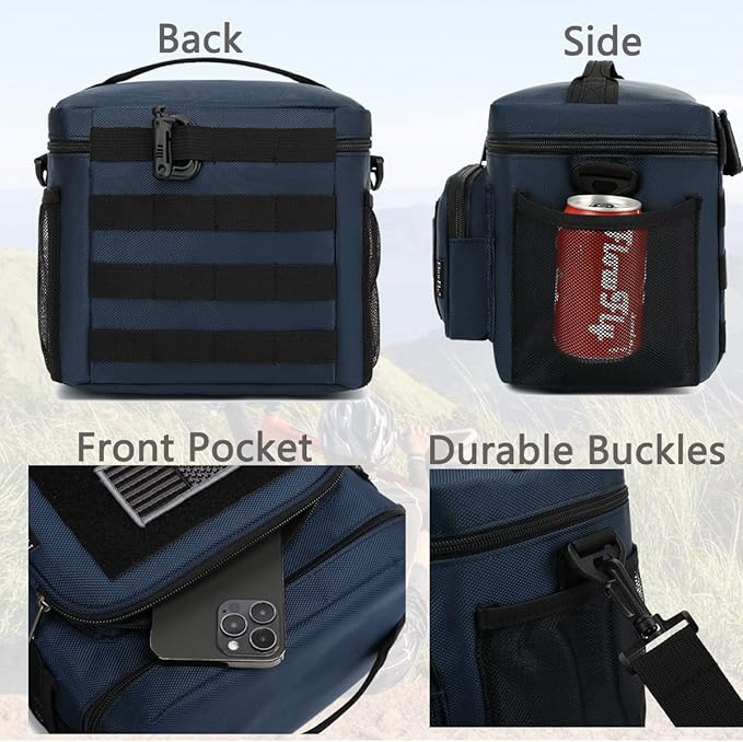 FlowFly Lunch Bag, Insulated Cooler, Thermal Lunch Box Tote with MOLLE/PALS Webbing, Adjustable Padded Shoulder Strap, for Tactical Men Women Adults and Boys Girls Kids (Cyan, Medium)