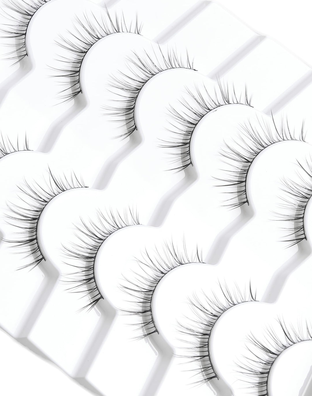 False Eyelashes Natural Look,Wispy C Curl Lashes, Thin Band Eye Lashes, Soft Resuable Strip Lashes, Natural Volume Faux Mink Eyelashes, 7 Pairs 10mm S12