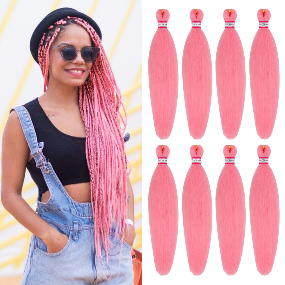 Pink Braiding Hair Pre Stretched 20 Inch 8 Packs Braiding Hair Extensions for Crochet Box Braids Twists Locs Hair Soft Yaki Texture Hot Water Setting (20inch,#Pink)