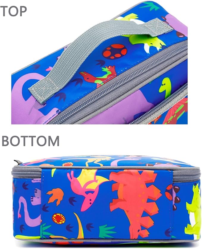 FlowFly Kids Lunch box Insulated Soft Bag Mini Cooler Back to School Thermal Meal Tote Kit for Girls, Boys, Dinosaur