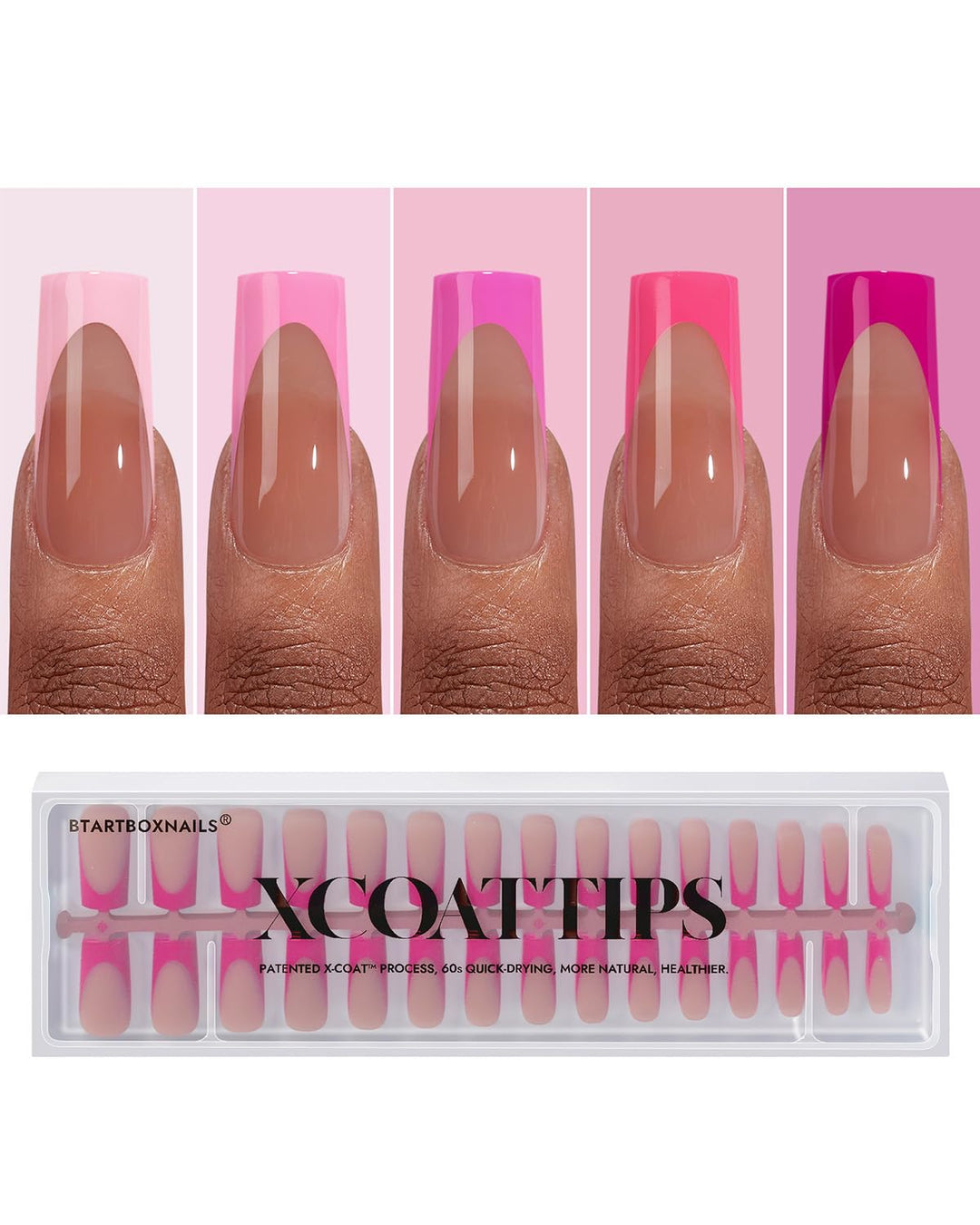 BTArtboxnails XCOATTIPS Pink French Tip Press On Nails - Short Press On Nails Square, Soft Gel Nail Tips, 160Pcs Soak Off Acrylic Brown Fake Nail Extension in 16 Sizes