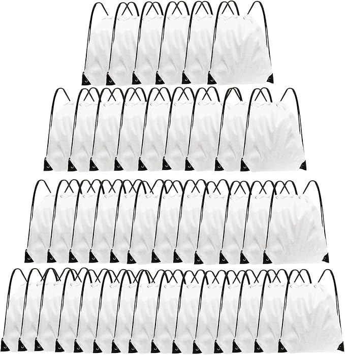 Drawstring Backpack Bulk 42 Pcs String Backpack Drawstring Bags Cinch Bag Sackpack for Men Women Gym (White)
