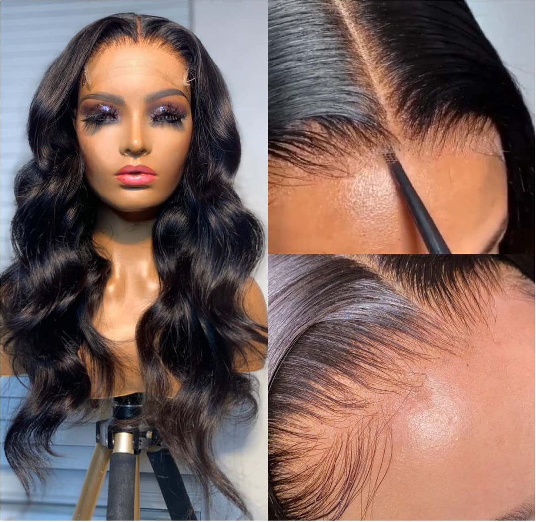 Beeos 5X5 Skinlike Real Hd Lace Closure Wig, Body Wave 180% Density 0.10Mm Ultra-Thin Swiss Lace Pre-Plucked Bleached Small Knot