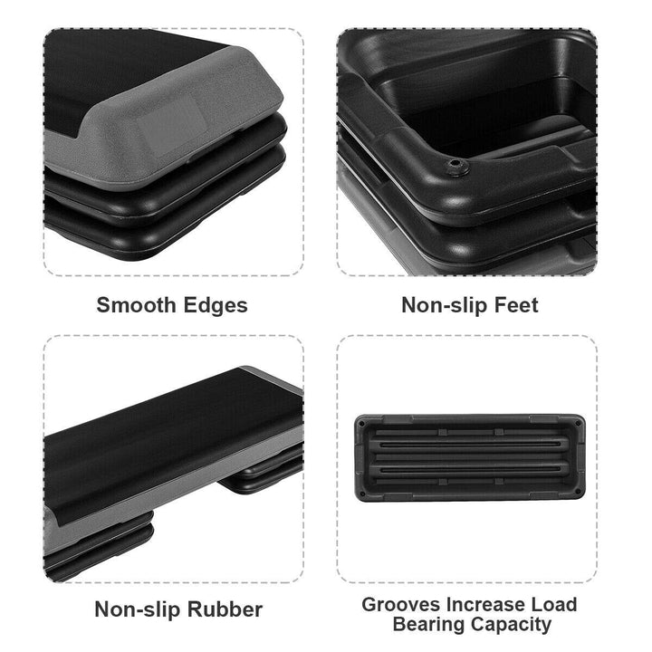 Goplus 43'' Step Platform Adjustable Fitness Aerobic Stepper 4" - 6" - 8" Non-Stick Surface W/Risers (Gray)