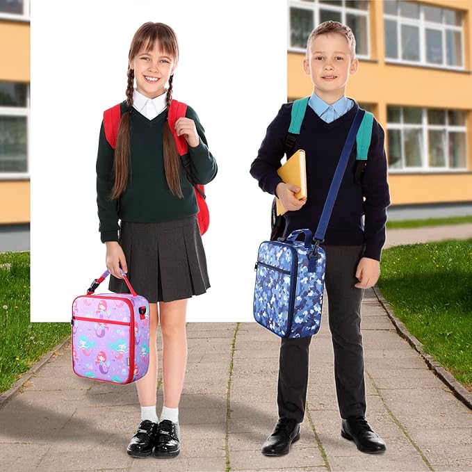 Kids Insulated Lunch Box Bag, Thermal Picnic Cool Bags with Adjustable Strap for Adults Children Women Men Boys Girls School Work (Gray)