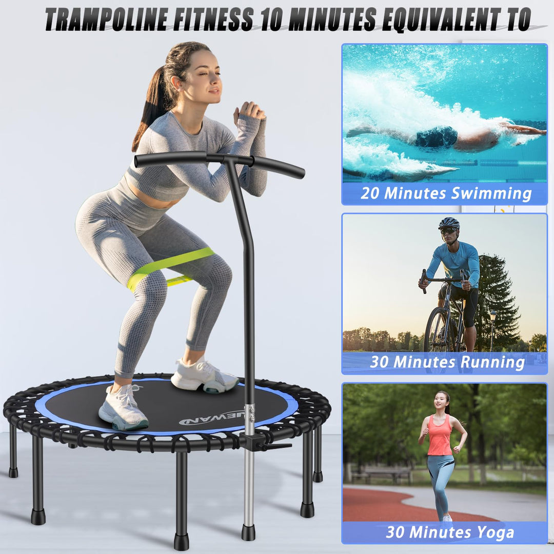 Newan 48" Silent Fitness Mini Trampoline Fitness Rebounder with Adjustable Foam Handle,Indoor Small Rebounder Exercise Trampoline for Adults Indoor/Garden Workout - Max Limit 330 lbs