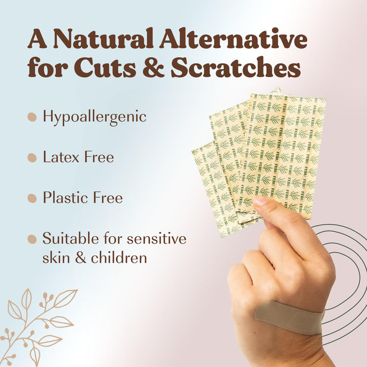 FEBU Eco-Friendly Organic Bamboo Fabric Bandages for Sensitive Skin | PFAS Free Flexible Latex Free Bandages | Natural Hypoallergenic Bandages for Scrapes, Cuts & First Aid | 75 Count Variety Pack