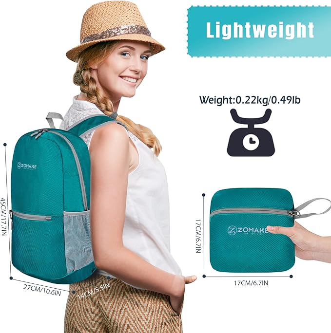 ZOMAKE Ultra Lightweight Hiking Backpack 20L, Packable Small Backpacks Water Resistant Daypack for Women Men(Lake Green)