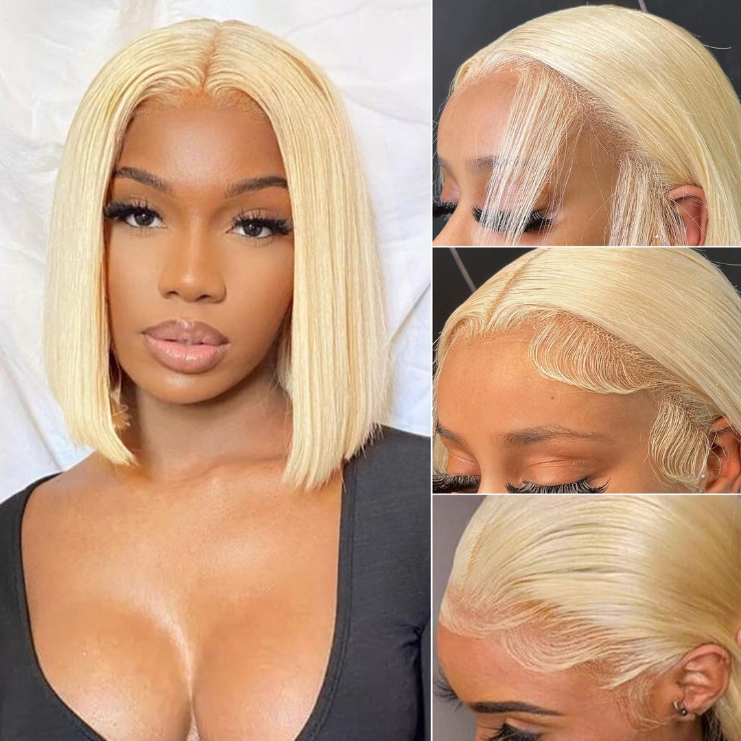 Blonde Bob Wig Human Hair 613 Lace Front Wig Human Hair 180% Density 13X4 Hd Lace Frontal Wigs Human Hair Pre Plucked With Baby