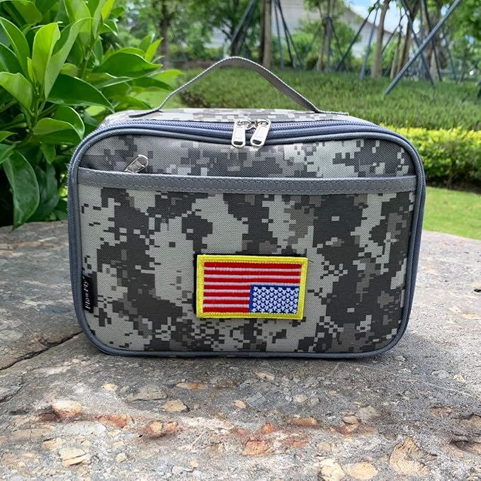 FlowFly Kids Lunch box Insulated Soft Bag Mini Cooler Back to School Thermal Meal Tote Kit for Girls, Boys, Free USA Flag Patch Included