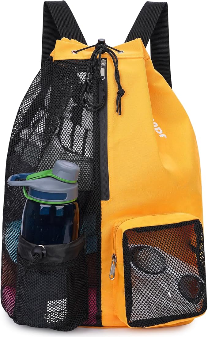 WANDF Swim Bag Mesh Drawstring Backpack with Wet Pocket for Swimming, Gym, and Workout Gear