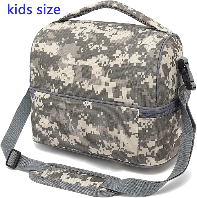 FlowFly Kids Double Decker Cooler Insulated Lunch Bag Large Tote for Boys, Girls, Men, Women, With Adjustable Strap, Digital Camo