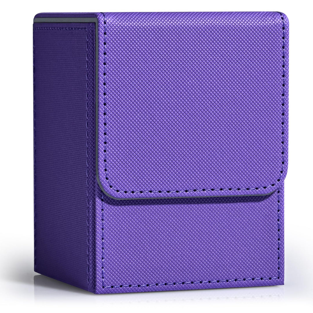 ZLCA Card Deck Box for Trading Cards, MTG YuGiOh Deck Case Holds 100+ Single Sleeved Cards, PU Leather Magnetic Card Storage Box Fits for TCG CCG Magic Game Cards (Purple)