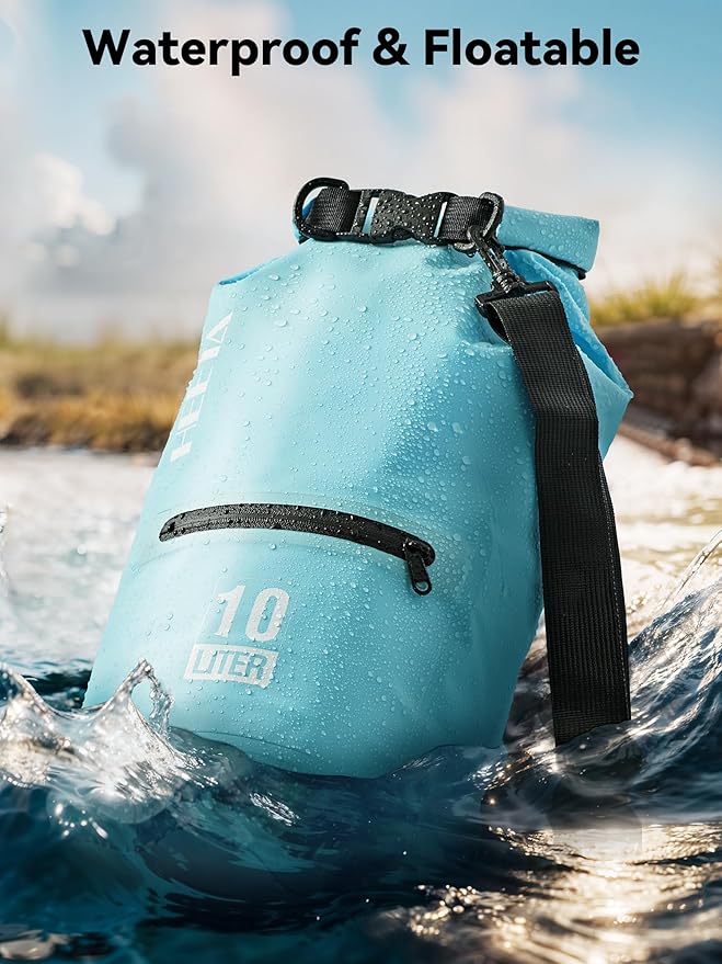 HEETA Waterproof Dry Bag with Front Zippered Pocket for Women Men, 5L/10L/20L/30L/40L Roll Top Lightweight Dry Storage Bag Backpack for Travel, Kayaking, Boating, Rafting, Camping, Hiking & Beach