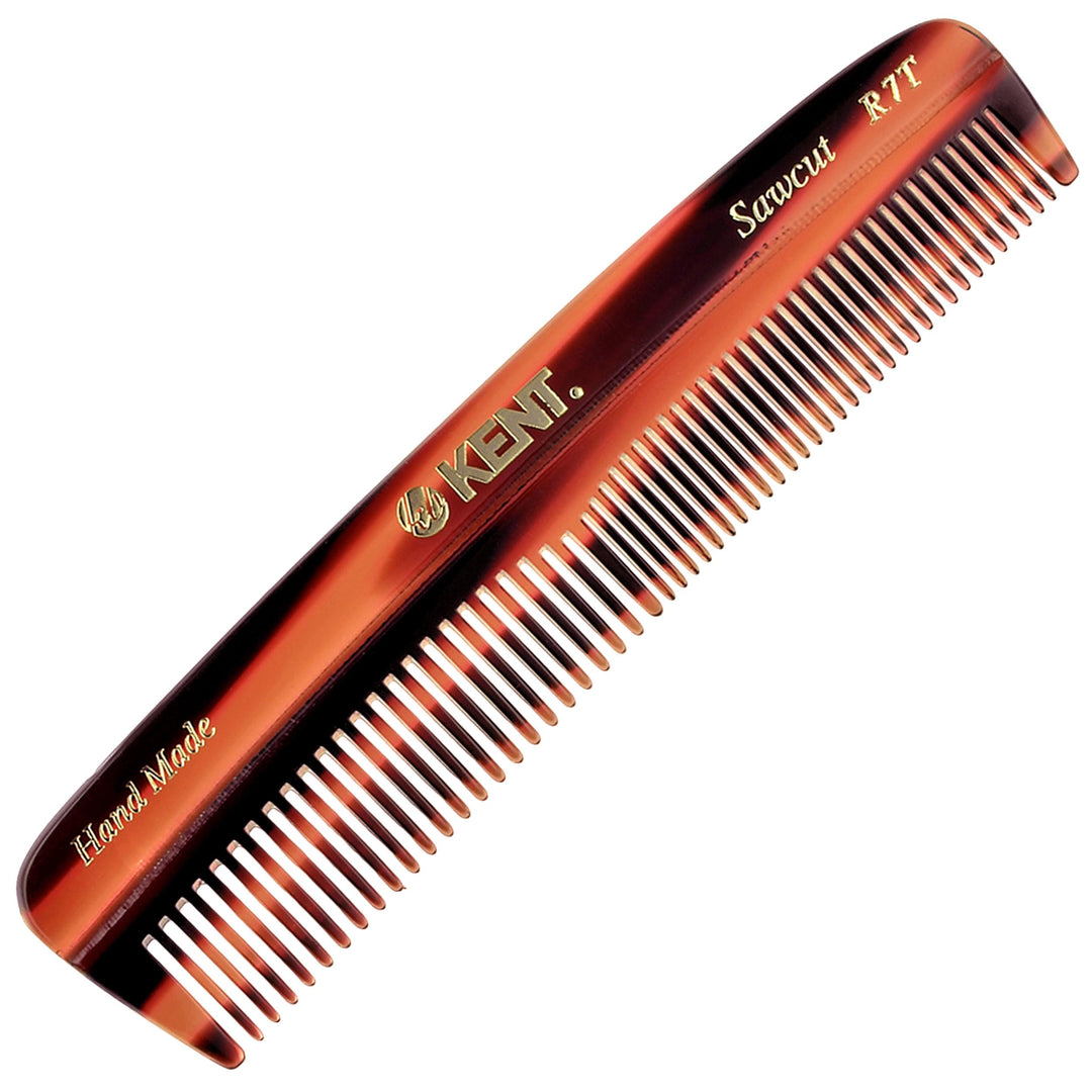 Kent R7T Double Tooth Hair Pocket Comb, Small Fine/Wide Tooth Comb For Hair, Beard And Mustache, Coarse/Fine Hair Grooming Comb