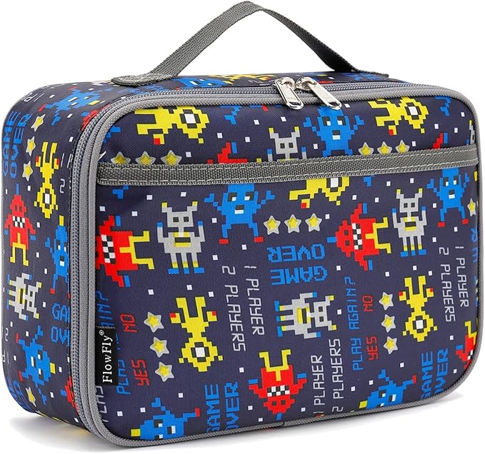 FlowFly Kids Lunch box Insulated Soft Bag Mini Cooler Back to School Thermal Meal Tote Kit for Girls, Boys, Robot