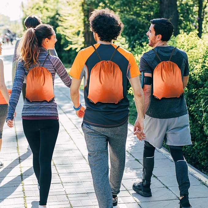 GoodtoU Drawstring Bags, Nylon Backpack Draw String Back Bag Cinch Sack Gym Bag for Sport, Traveling, Team (Orange, 16Pcs)