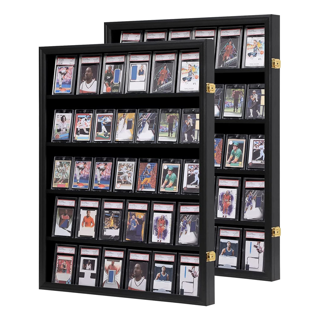 VERANI Baseball Card Display Case - 35 Graded Sports Card Display Frame - Holds Sport Cards with UV Protection Clear View Lockable Wall Cabinet for Football Basketball Trading Card Vertical - 2Pack
