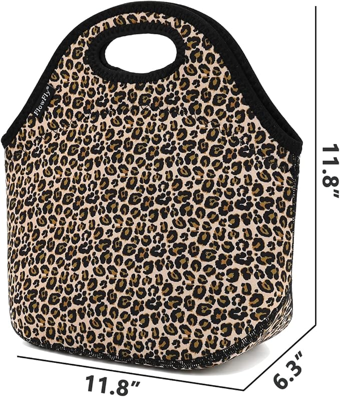 FlowFly Neoprene Kids Lunch box Insulated Soft Bag Mini Cooler Thermal Meal Tote Kit for Boys, Girls,Men,Women,School,Work, Office, Leopard