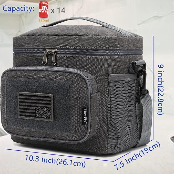 FlowFly Lunch Bag, Insulated Cooler, Thermal Lunch Box Tote with MOLLE/PALS Webbing, Adjustable Padded Shoulder Strap, for Tactical Men Women Adults and Boys Girls Kids (Navy, Medium)