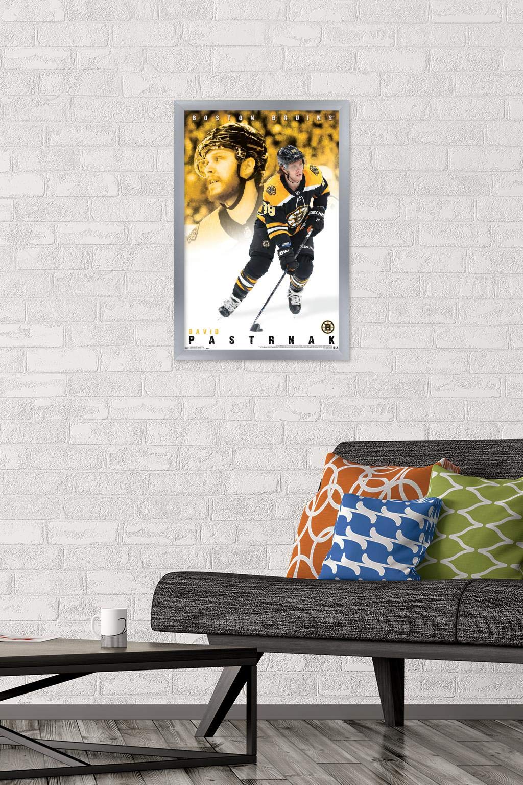 Trends International NHL Boston Bruins - David Pastrnák 19 Wall Poster, 14.725" x 22.375", Silver Framed Version