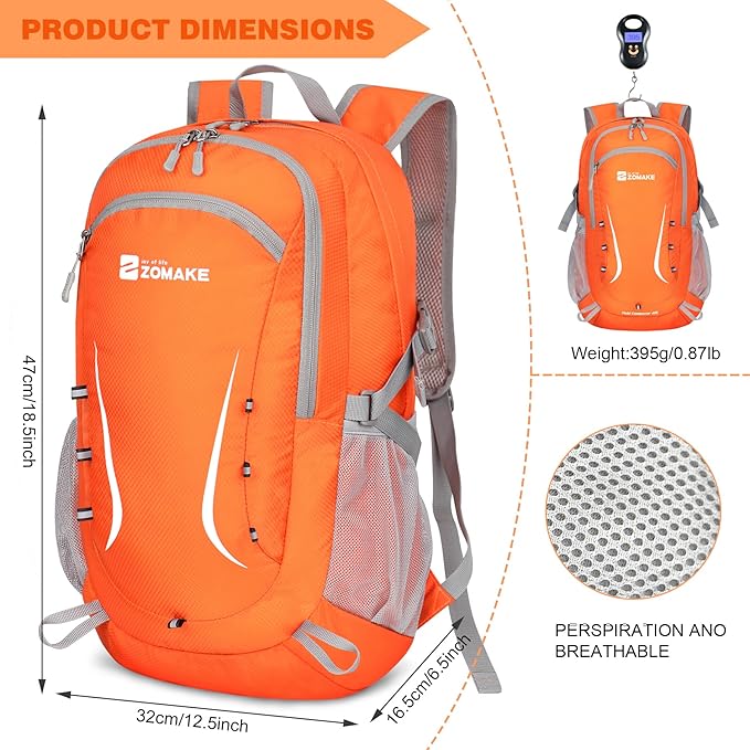 ZOMAKE Lightweight Packable Backpack 35L, Foldable Backpacks Water Resistant Collapsible Light Daypack for Hiking