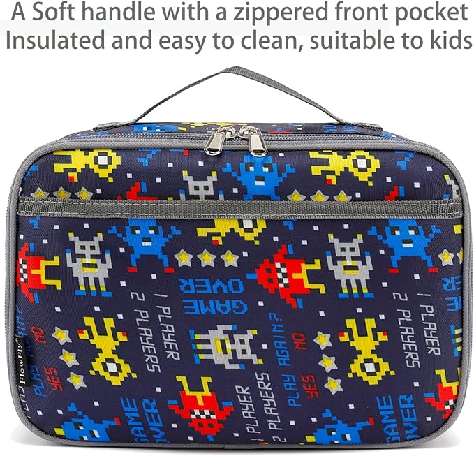 FlowFly Kids Lunch box Insulated Soft Bag Mini Cooler Back to School Thermal Meal Tote Kit for Girls, Boys, Robot