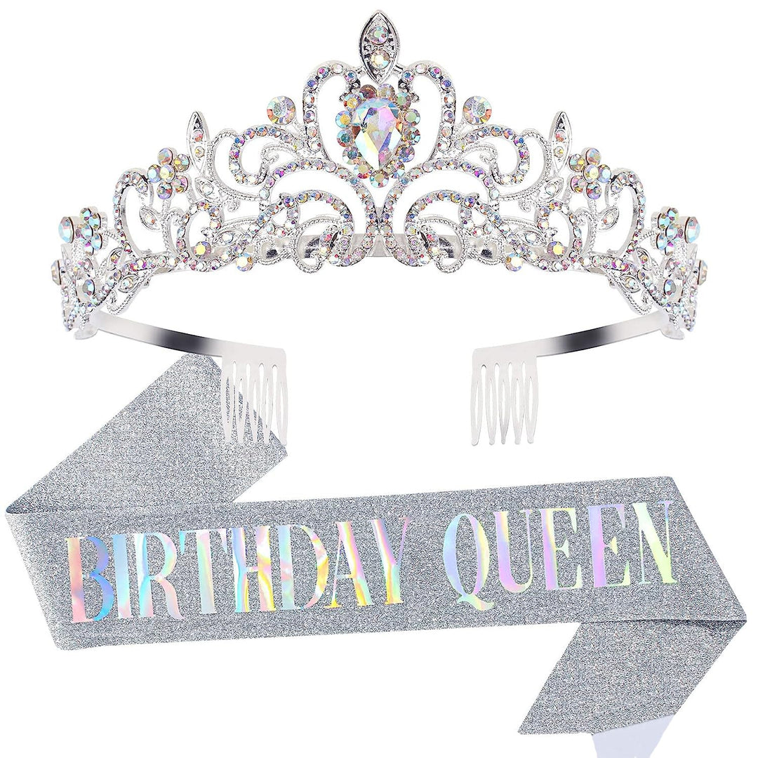 'Birthday Queen'' Sash & Crystal Tiara Kit Cocide Birthday Silver Tiara And Crowns For Women Birthday Sash For Girls Birthday D