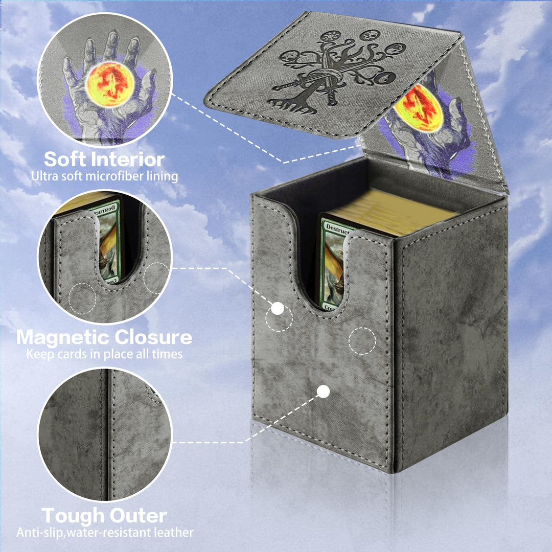 PROMAXIBINDER MTG Card Deck Box, Commander Deck Box Fits 100+ Single Sleeved Cards, Storage for TCG/MTG Crads, PU Leather Strong Magenet (Darkgrey, Tree)