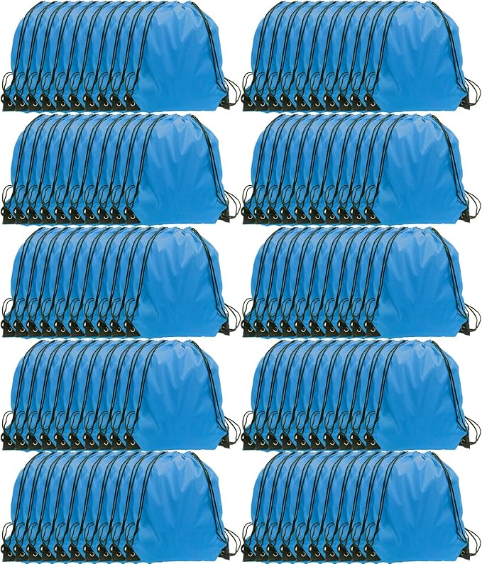 GoodtoU Drawstring Bags - 100 Piece Nylon Backpacks with Drawstring for Gym, Sport (Sky Blue)