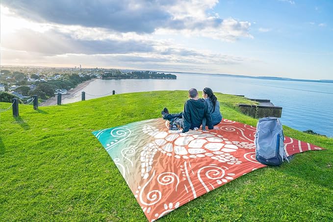 WEKAPO Beach Blanket Waterproof Sandproof Oversized Extra Large Sand Free Beach Mat with Stakes, Storage Bag - Essentials for Outdoor Beach, Picnic (Sea Turtle, 11 X 9 FT (1~10 Person))