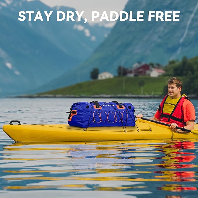 HEETA Waterproof Duffel Bag Motorcycle Dry Bag Backpack, Extra Large Rolltop Travel Duffle Bags with Straps & Handles for Kayaking Rafting Boating Canoeing Camping Gym Beach (Blue, 80L)