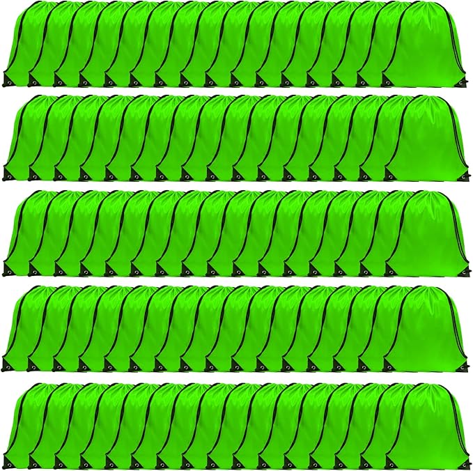 GoodtoU Drawstring Bags, Drawstring Backpack Nylon Backpack Draw String Bags Pack Bulk Cinch Sack Drawstring Gym Bag Drawstring Backpack for Sport, Traveling, Team (Green, 80Pcs)
