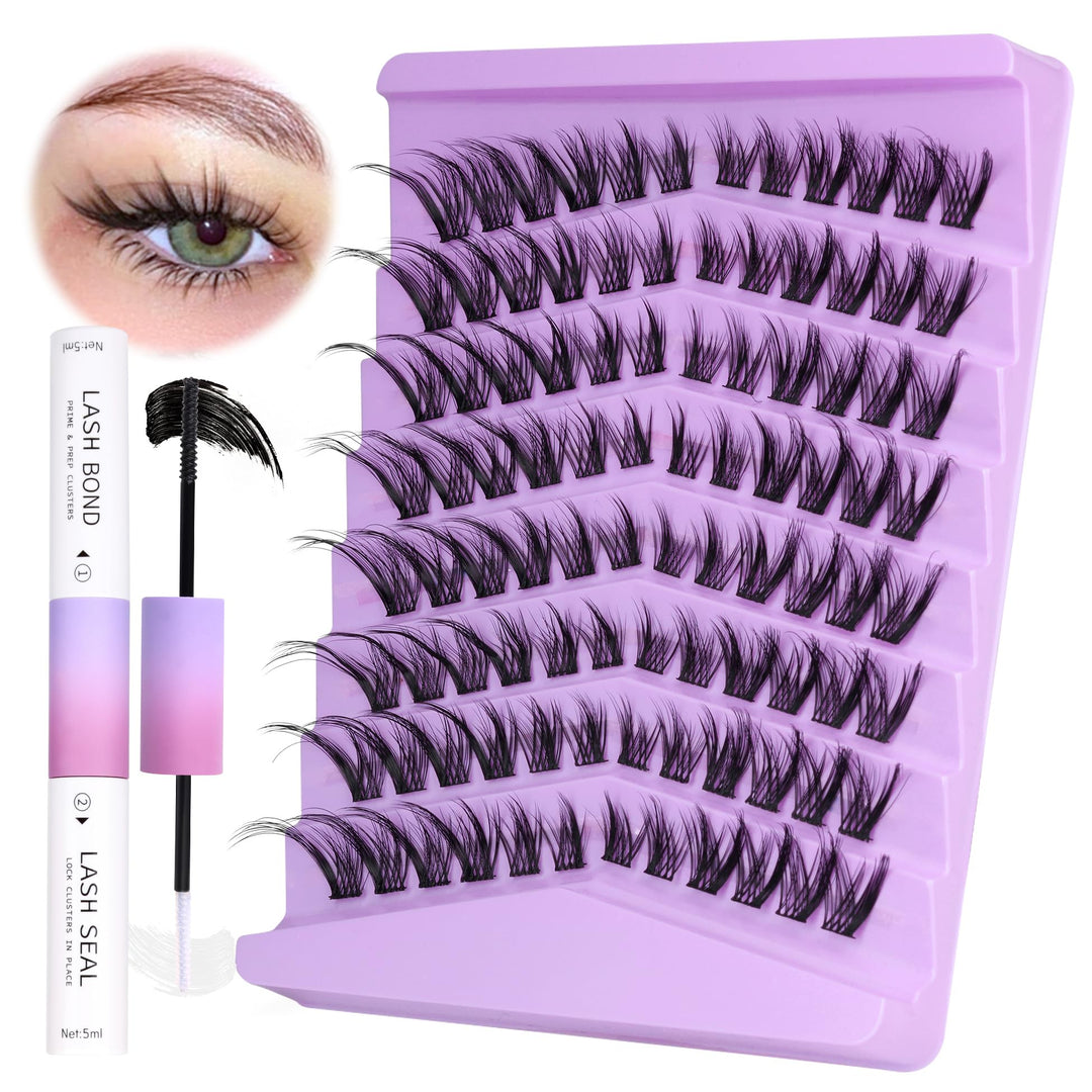 Fox Eye Lash Extension Kit Cat Eye Lash Clusters L Curl Wispy Natural Looking DIY Eyelash Extensions Kit with Bond and Seal by Mavphnee