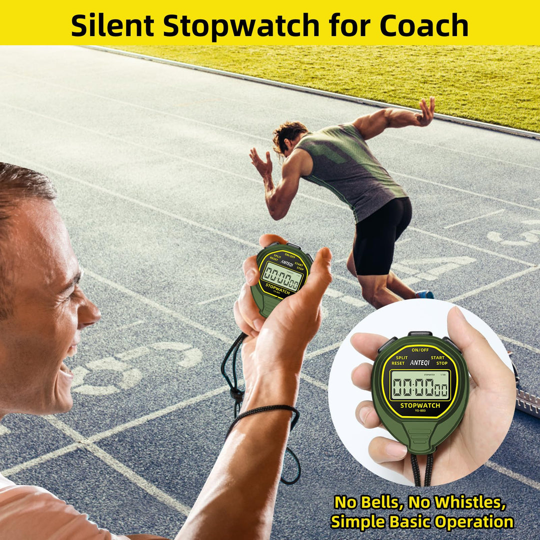 ANTEQI Waterproof Stopwatch, Large Display Simple Silent Stop Watch Timer with ON/Off Function No Clock No Calendar No Alarm Basic Operation for Sports Coaches Swimming Running Training, Green