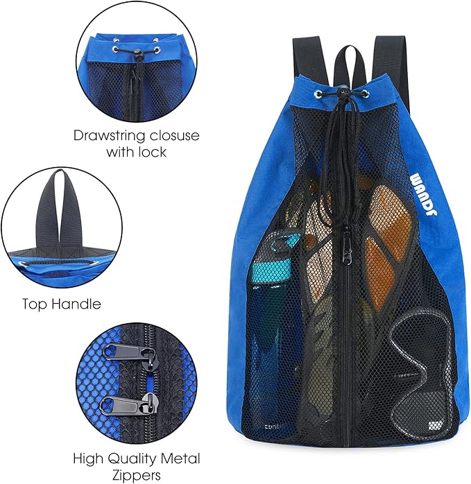 WANDF Swim Bag Mesh Drawstring Backpack Beach Backpack for Swimming, Gym, and Workout Gear